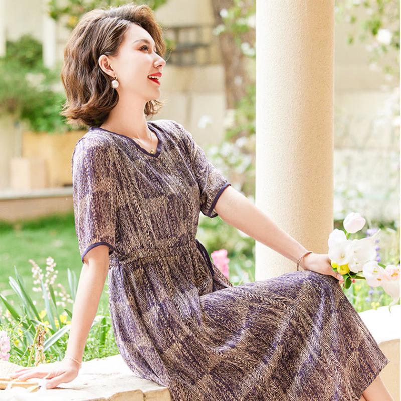 Jianhu Women's Summer Chiffon V-Neck Midi Dress