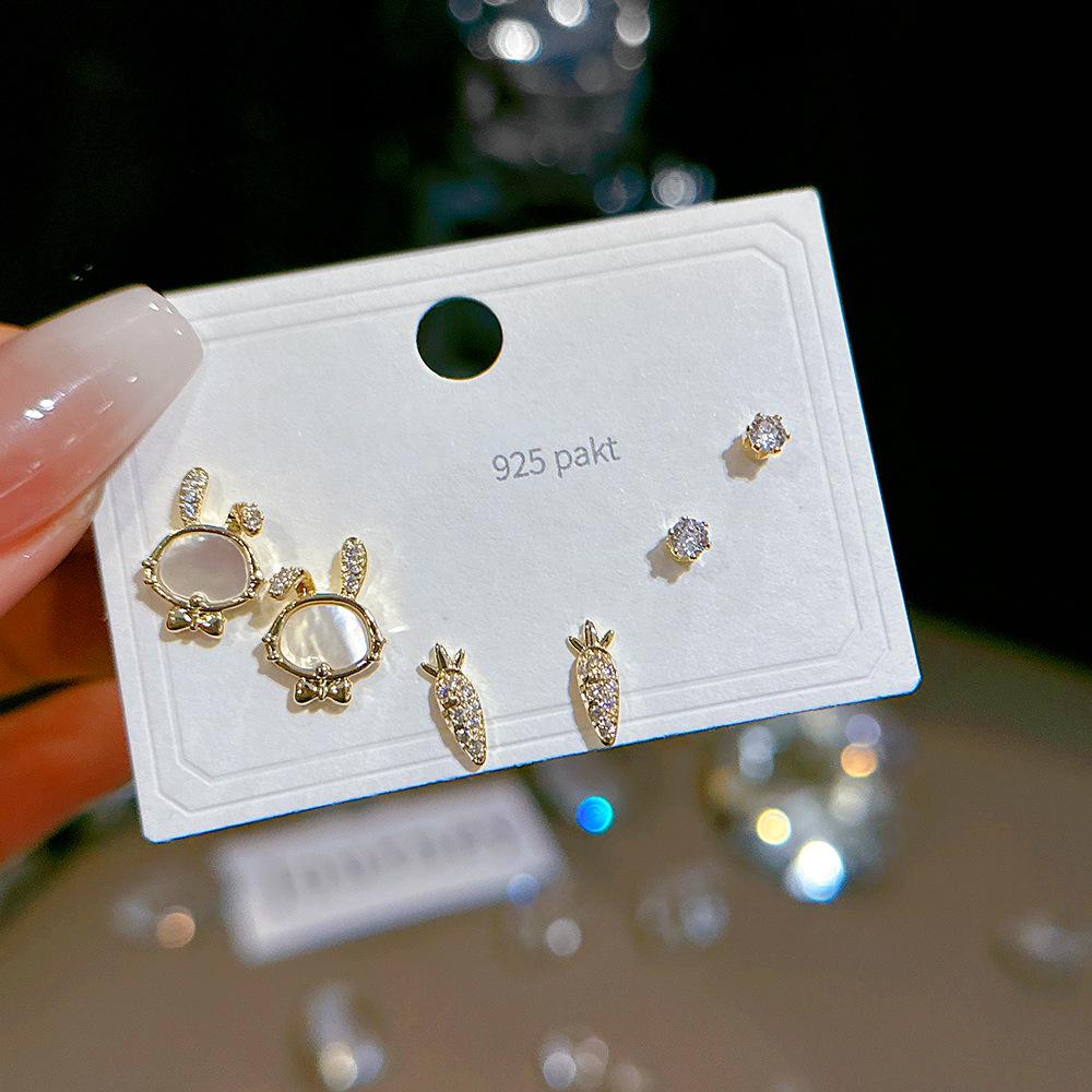 925 Silber Nadel Ohrring Set - Goldene Schleife und Persönlichkeitsdesigns, Drei Paare