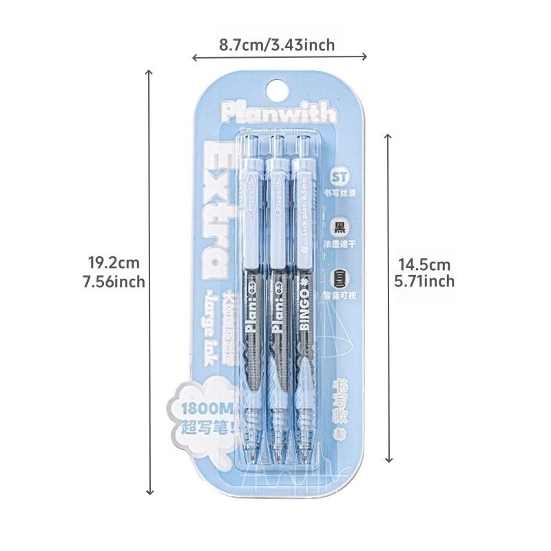 3pcs Luck Plan Gel Pens Set Four Clover Transparent Barrel 0.5mm Ballpoint Large Ink Black / Red Color for Writing A3026