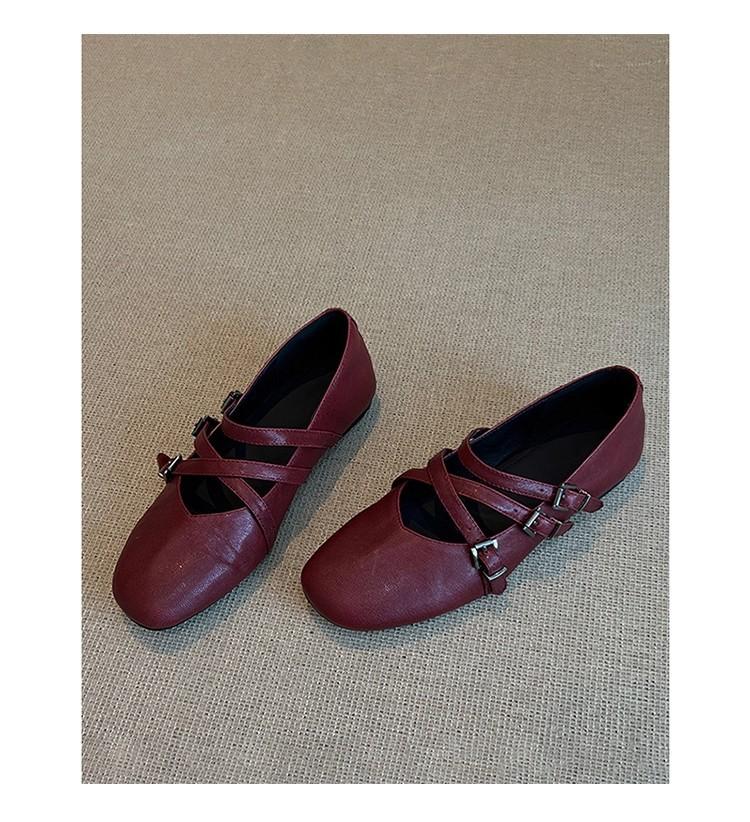 Cowhide version~ French cross belt flat Mary Jane shoes women's new versatile retro round head soft sole commuter shoes