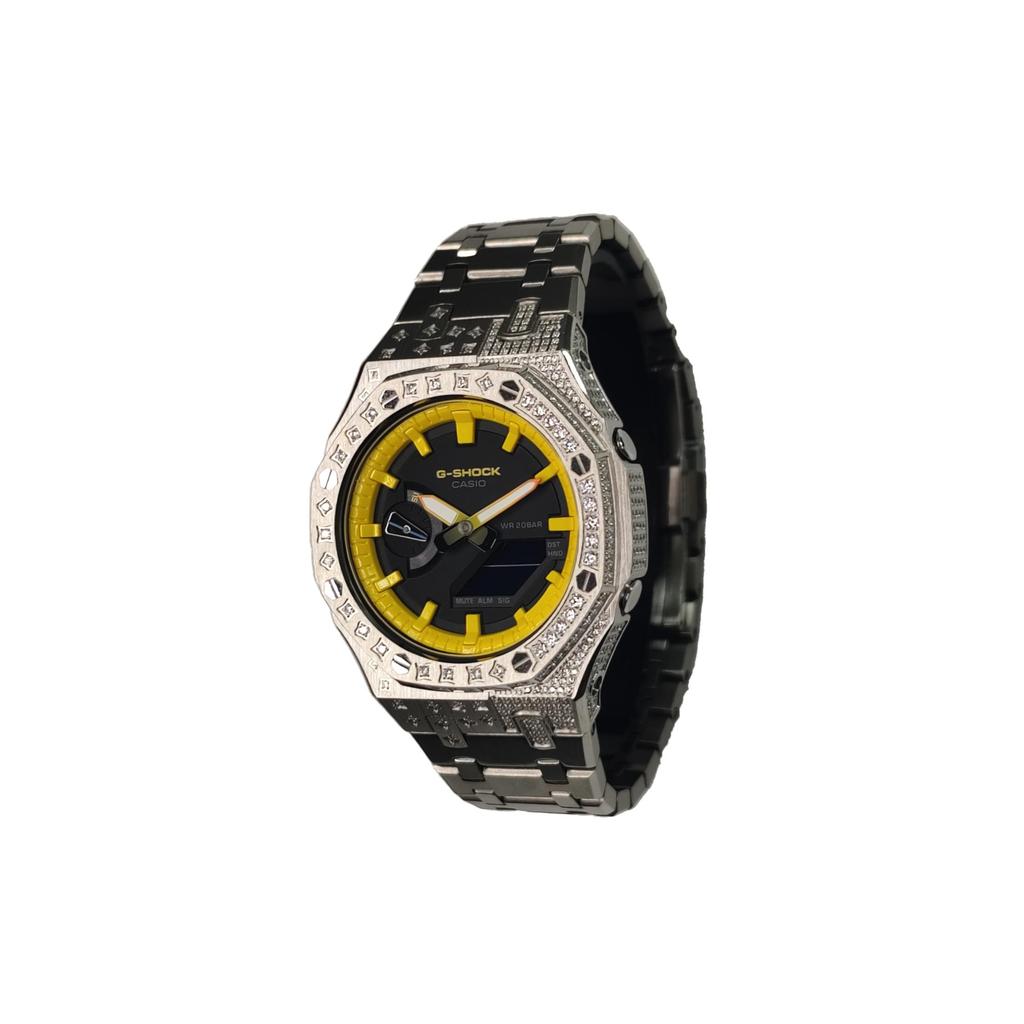 Casio Men Liquid Crystal,Analog Dual Display Series White Watch GA-2100FR-3A(Watch3--)