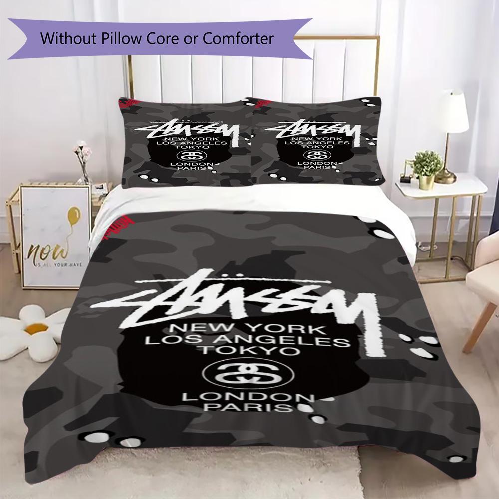 Skateboard Sneaker Street Logo 3Pcs Bedding Set, Retro Skate Culture Duvet Cover & 2 Pillowcases