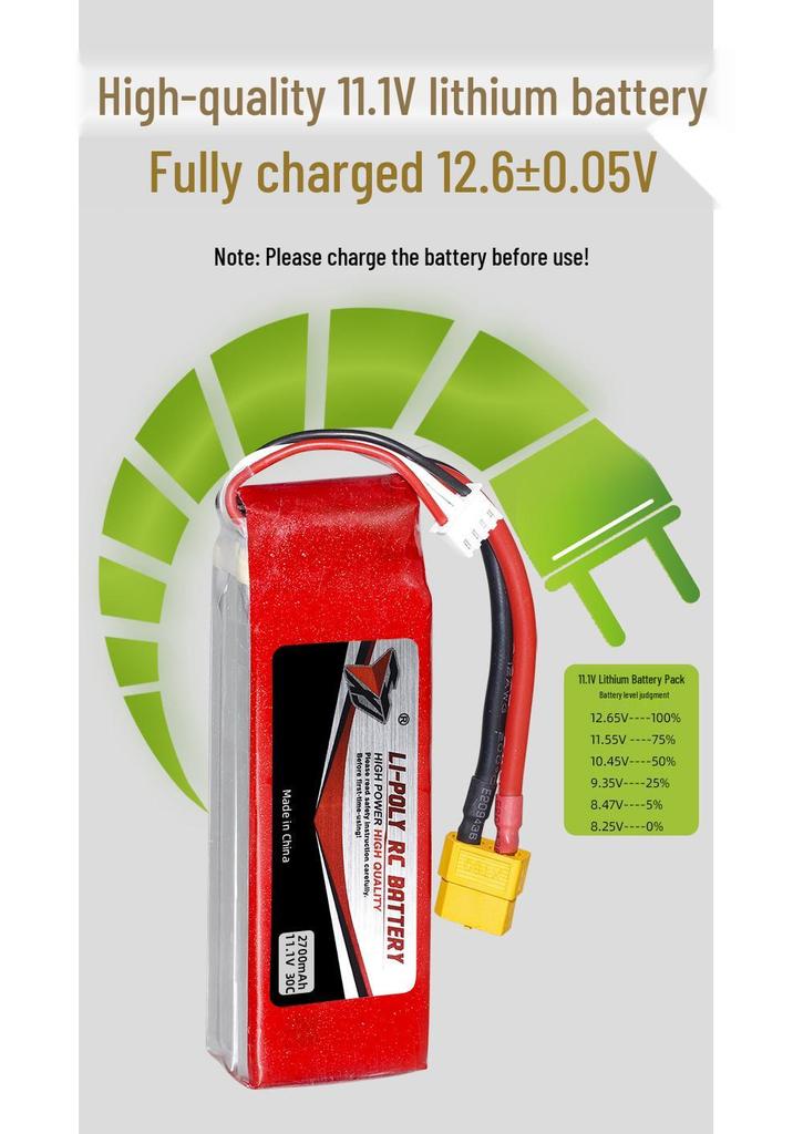 11.1V 2700mAh 30C High Discharge Lithium Battery for Model Aircraft and Drones