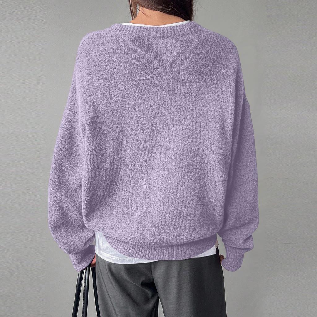 Damen Modischer Lässiger Lockerer Vielseitiger Lazy Style Langärmliger Rundhals-Pullover