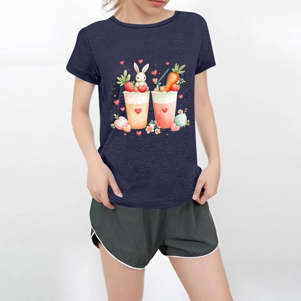 Dámské tričko s kulatým výstřihem pro volný čas s potiskem a krátkým rukávem