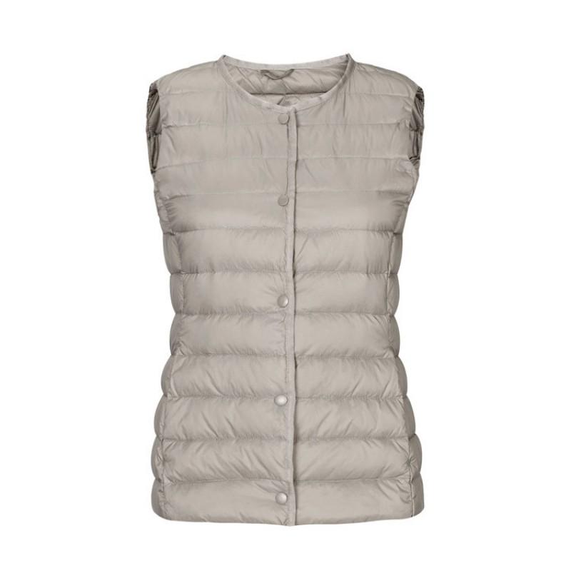 Womens Lightweight Down Vest Short Puffer Sleeveless White Duck Inner Layer V-Neck Round Neck Dual Wear