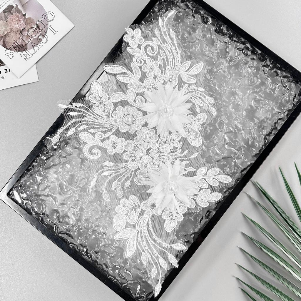 White Strand Bead Embroidery Three-Dimensional Flower Decoration Cloth Sticker Clothing Dress Wedding Bag Accessories Cloth Sticker Accessories