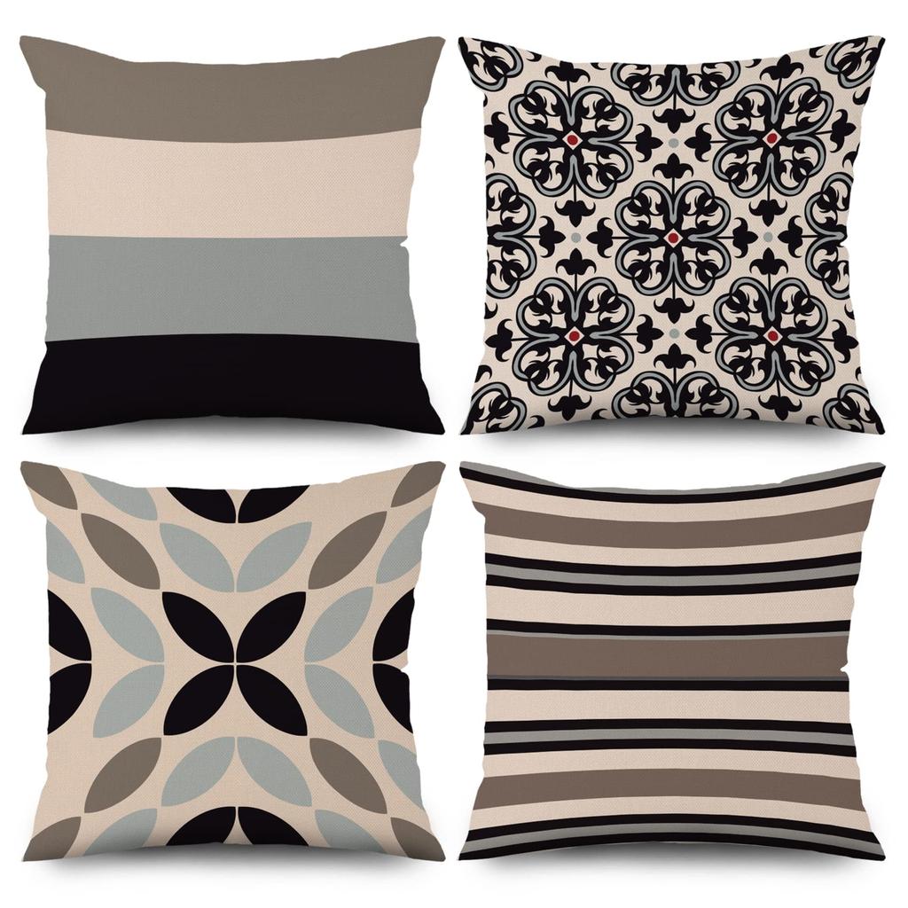 4Pcs Retro Abstract Cushion Covers, Boho Sun & Leaf Geometric Pillow Cases For Sofa Bedroom Living Room 45X45Cm