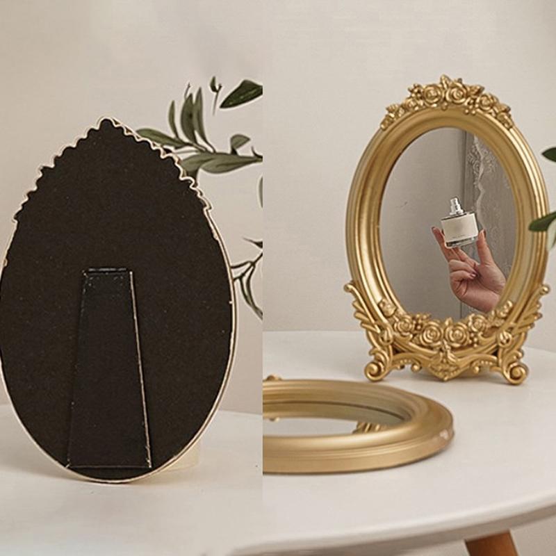 Rustic French Style Carving Frame Table Mirror Gold Mirror Tray Home Decorative Mirror Bedroom Table Makeup Mirror