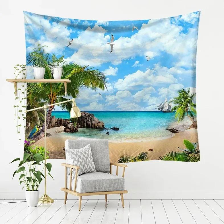 Seaside Scenery Drift Bottle Pattern Hanging Cloth Home Wall Decoration Tapestry Bedroom Living Room Tapestry