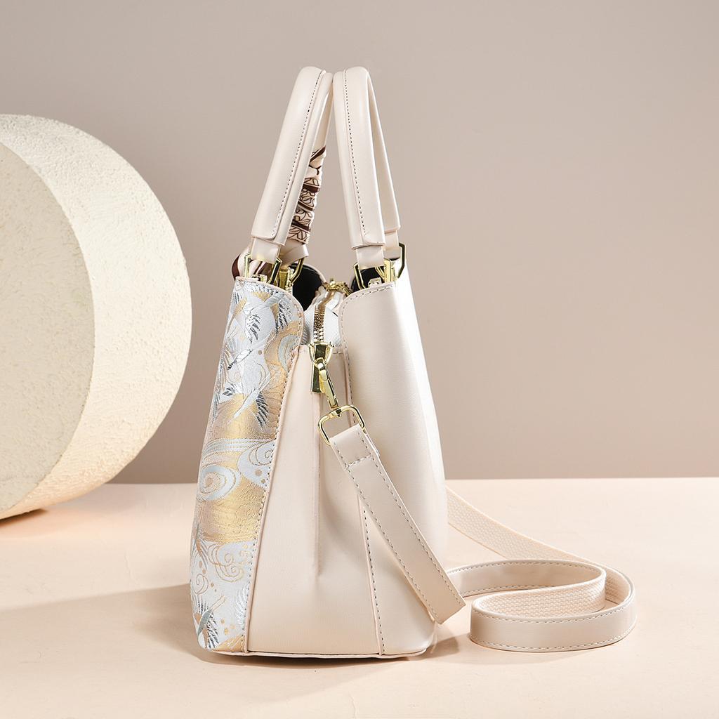 New Chinese Style Crane Embroidery Daily Handbag For Mothers, Elegant All-Match Top Handle Crossbody Festival Present