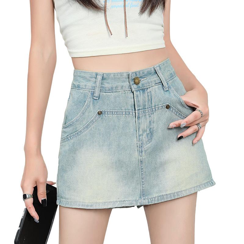 Youthful and Slimming Light-colored Bustier Skirt Design Day A-line High-waisted Package Hip Skirt Pants Skirt Ladies Summer Fashion Denim Short Skirt