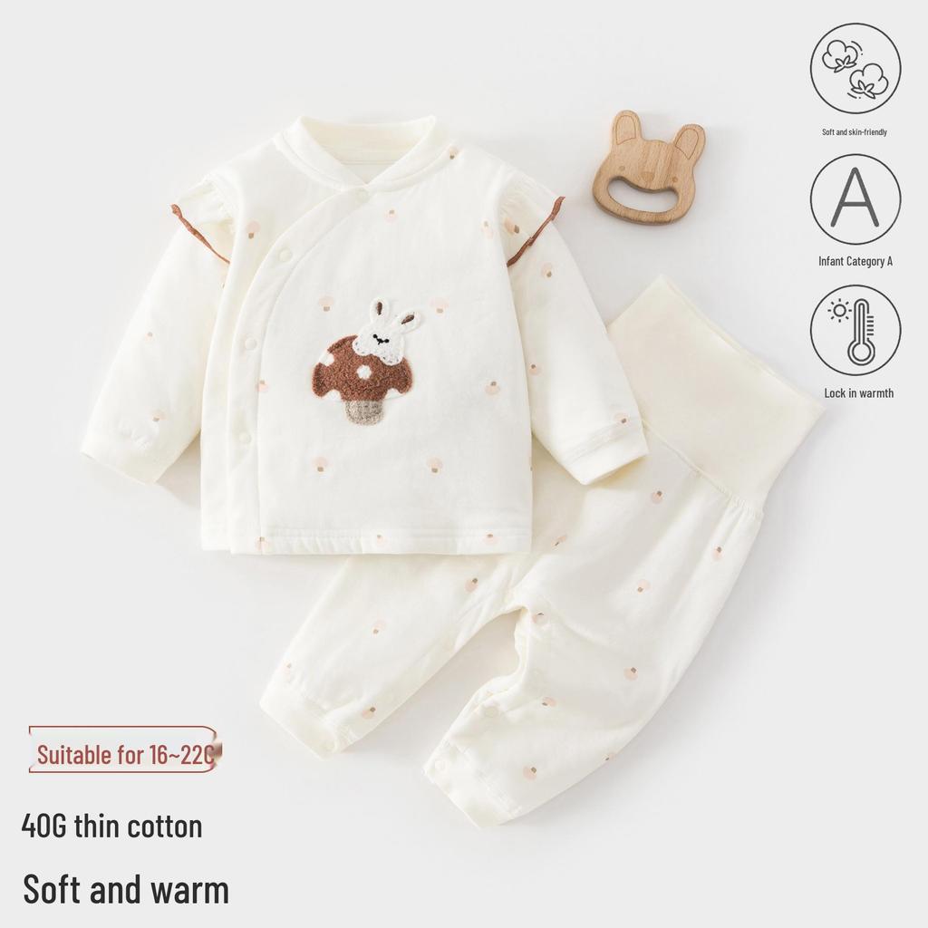Klasse A Baumwolle Baby Langarm-Oberteil & High-Waist Hose Set, Druckknöpfe, Ganzjahresartikel, Leicht, Neugeborenen Unterwäsche