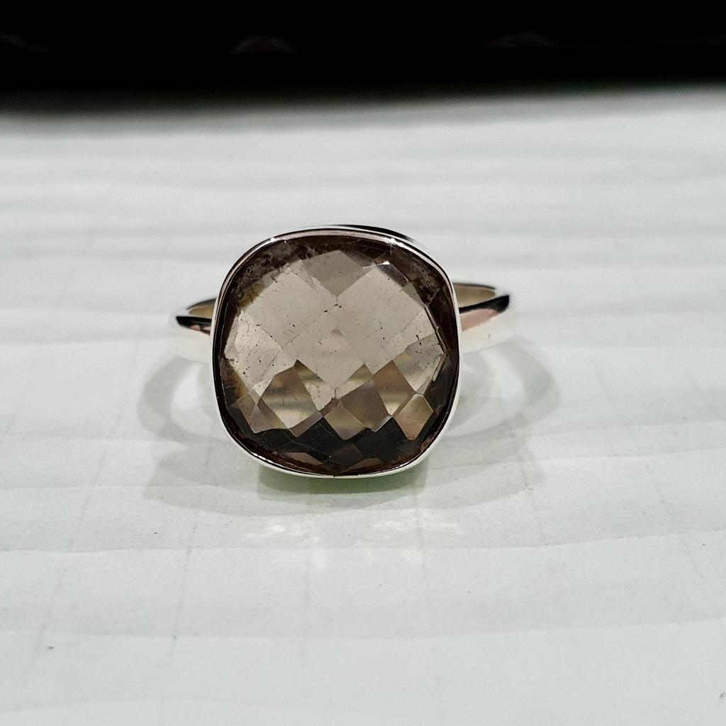 Rose Cut Brown Smoky Quartz 925 Sterling Silver Ring Jewelry