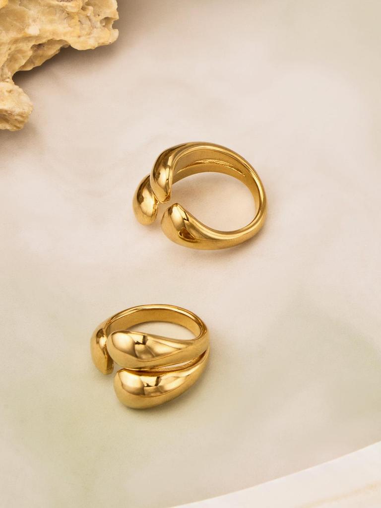 18K Gold Plated Geometric Stainless Steel Open Finger Ring Set