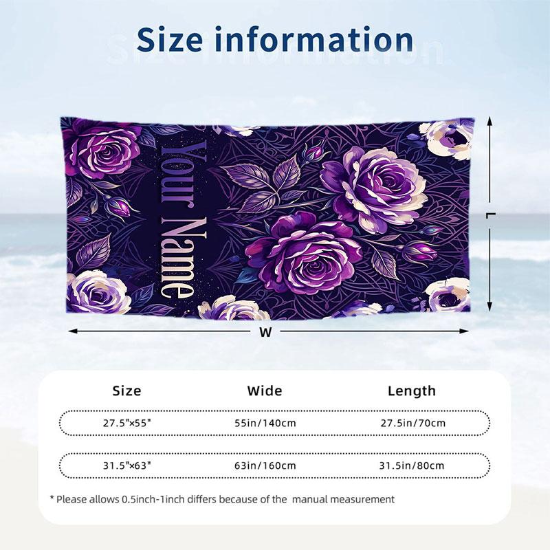 Floral Garden Theme Beach Towel Personalized Custom Name & Text Soft Quick Dry Beach Towel for Swimming Travel