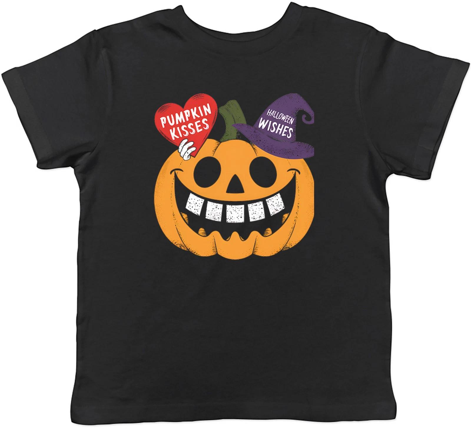 Pumpkin Kisses Halloween Wishes Kids T-Shirt Trick or Treat Costume Boys Girls 130