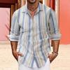 European Size Top Spring Autumn Striped Shirts Button Up Men's Casual Lapel Collar Long Sleeve Shirt
