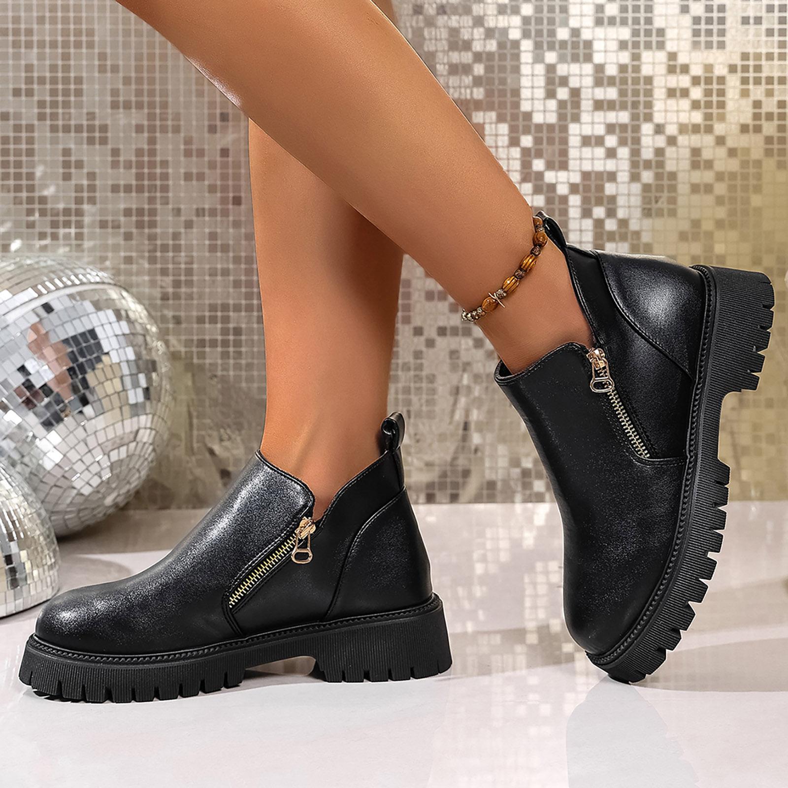 Women s Versatile Fashion Side Zipper High Top Casual Stylish Warm Casual Ankle Boots Women Boots Low Heel 36