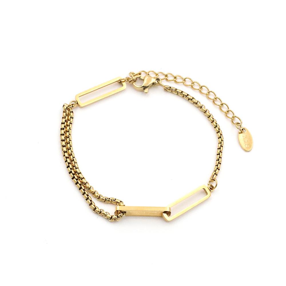 Wind Rectangular Geometric Hollow Splicing Chain Bracelet Women'S 18K Electroplated Titanium Steel Hand Jewelry
