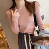 Autumn and winter new solid color soft waxy round neck knitted bottoming shirt female slim slim slim pullover sweater with top