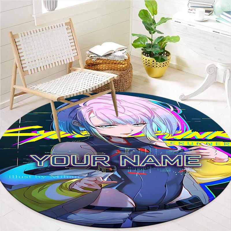 Anime Fusion Custom Name Round Area Rug Carpet Rug For Living Room Bedroom Sofa Playroom Decor Nonslip Floor Mat