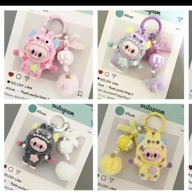 Nuovo Portachiavi Labubu a Pois Peloso, Ciondolo per Borsa, Giocattolo Figura Peluche Carino
