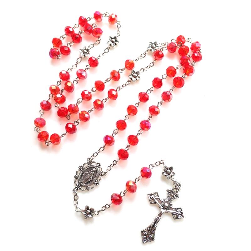Vintage Religiöse Katholische Kreuz Rosenkranz Halskette Perlen Heilige Figur Jesus Hängen Anhänger Jesus Rosenkranz Halskette Für Frauen Männer
