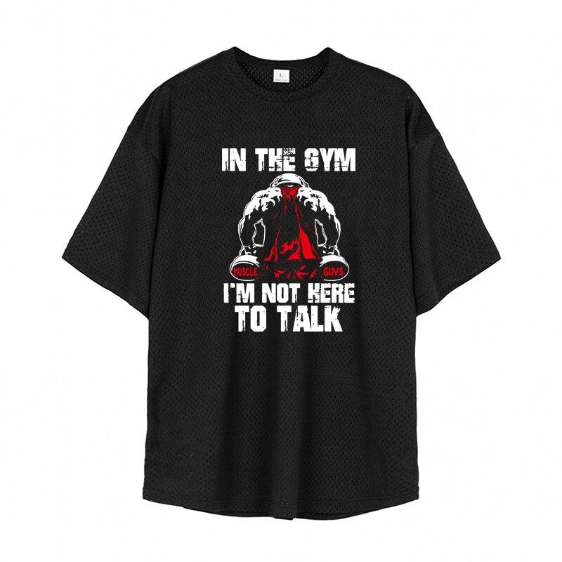 Muscleguys Summer Sports Breathable Short-sleeved O-neck T-shirt Men's Thin Mesh Quick-drying Fitness Bodybuiling Polyester Tees