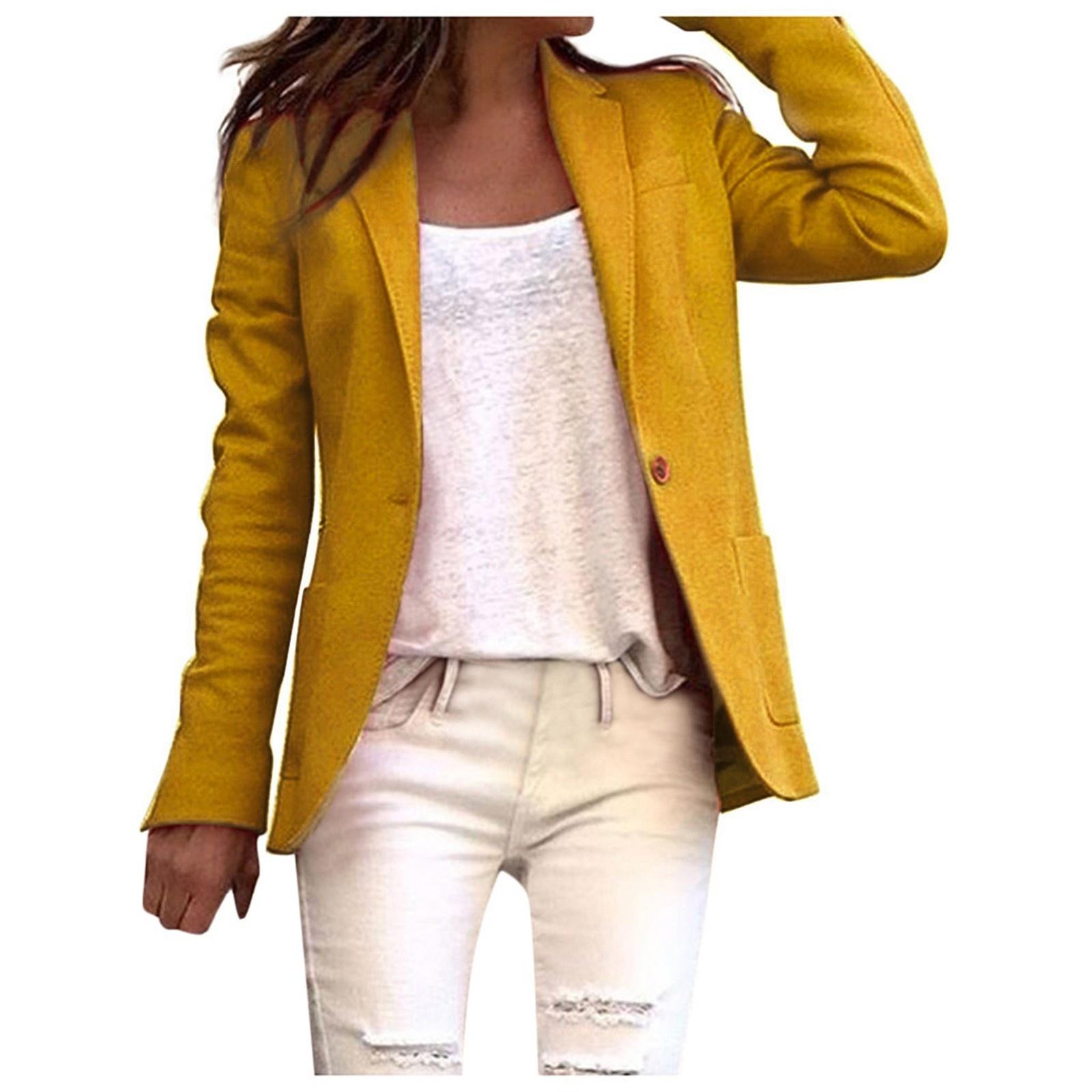 Women s Open Front Cardigan Formal Long Sleeve Coat S жёлтый