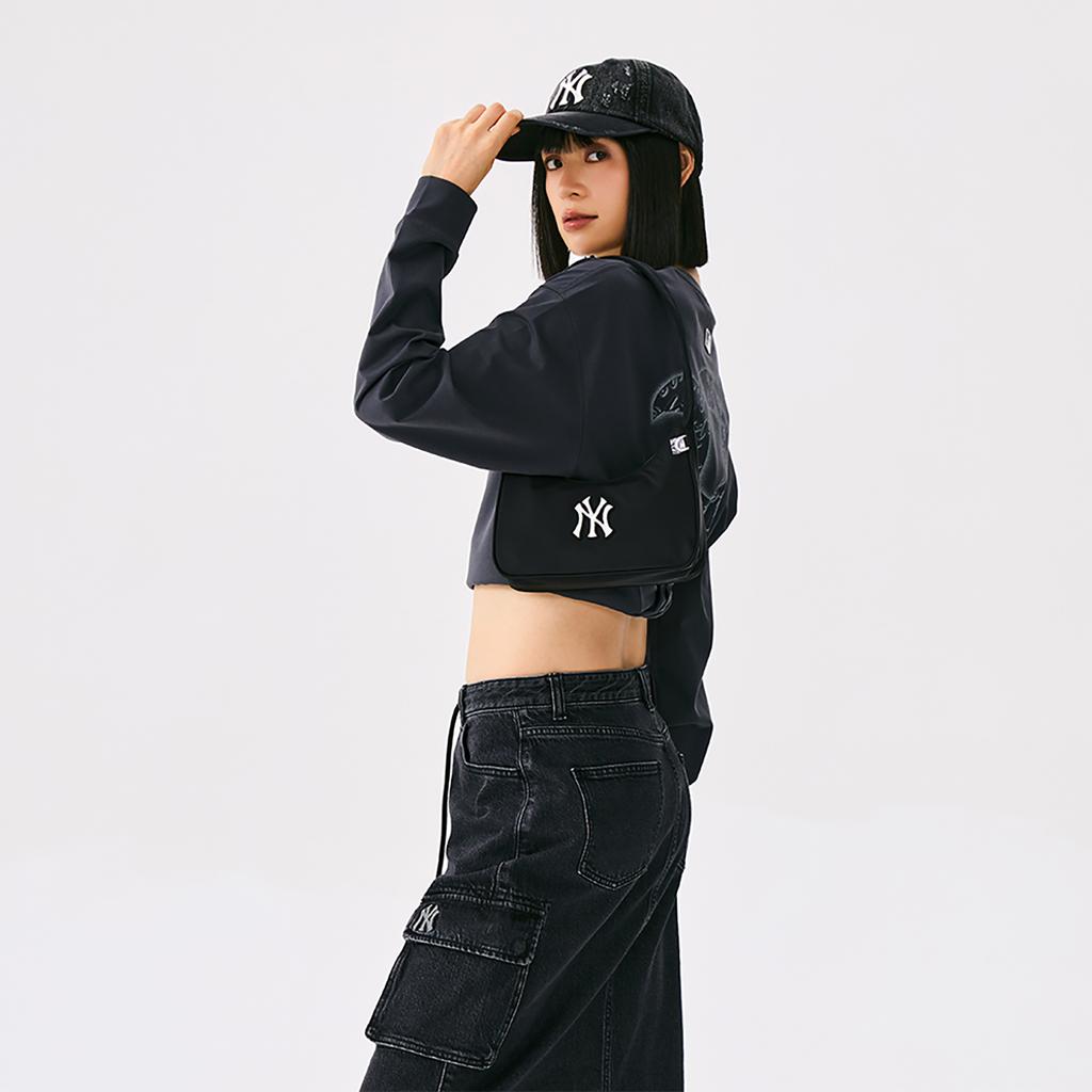 New MLB New York Yankees Nylon Shoulder Bag, Handbag Women's Black 3ABQB045N-50BKS