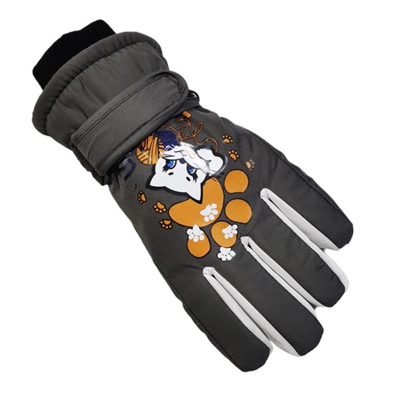 Gants de Ski pour Enfants Hiver Imperméables Motif Dessin Animé Mignon Gants de Neige Chauds pour Garçons Filles Enfants 5-10 Ans