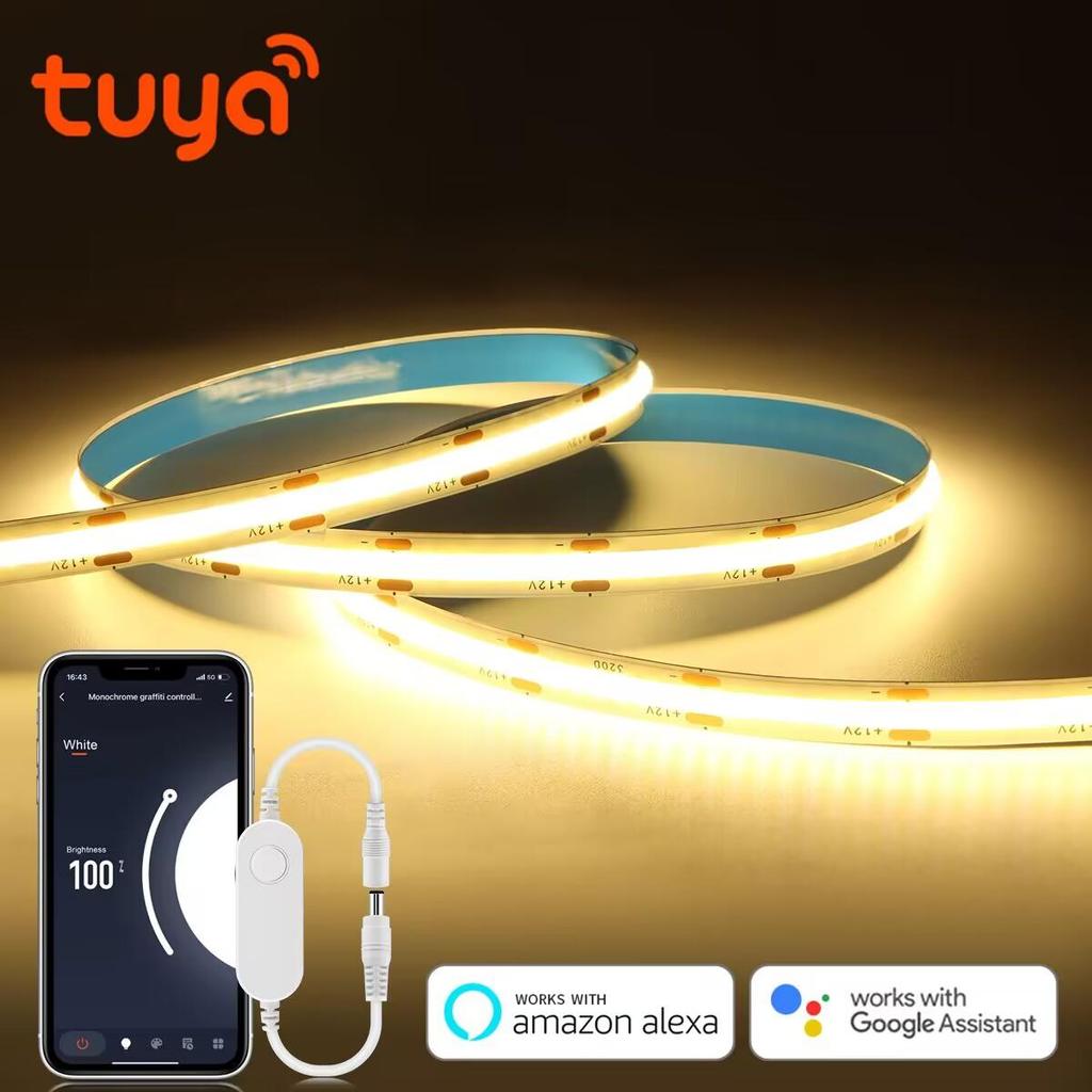 Taśma LED COB WiFi Tuya Smart Life Lampka nocna do sypialni Ściemnialna taśma świetlna COB Elastyczna taśma świetlna DIY 12 V Sterowanie aplikacją Współpraca z Alexą Google Home