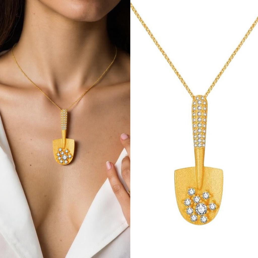 Elegante Collar de Pala de Amor con Acento de Diamantes Estilos Dulces Aleación Resistente Decoración para Mujeres Modernas