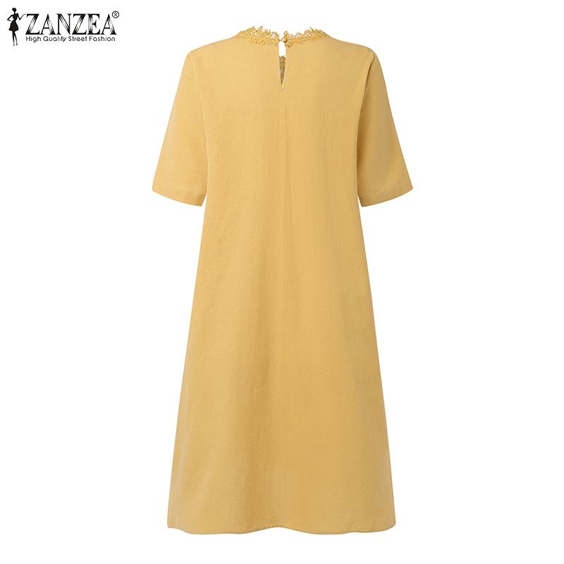 ZANZEA Abito Tunica Casual Vintage da Donna con Scollo Rotondo e Maniche Corte con Patchwork di Pizzo