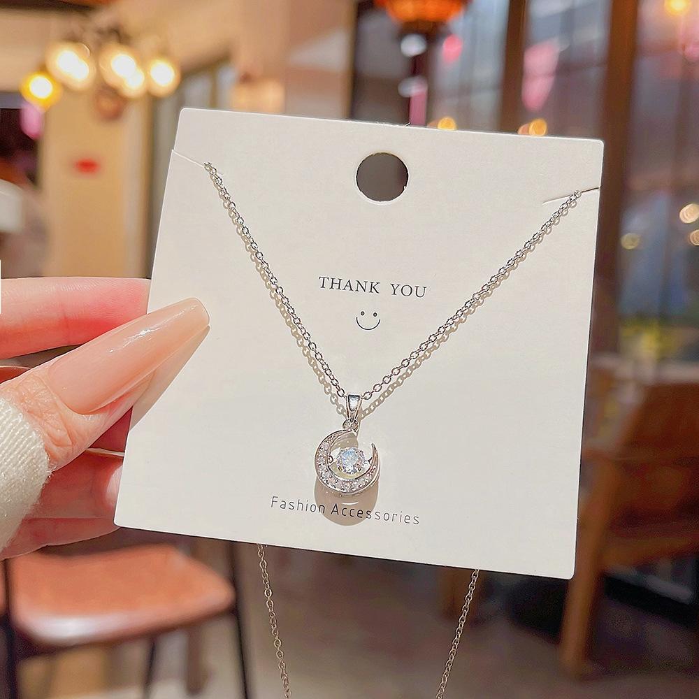 Ins Wind Titanium Steel Necklace Female Joker Niche Design Advanced Sense of Luxury Clavicle Chain Moon Pendant Ornaments.