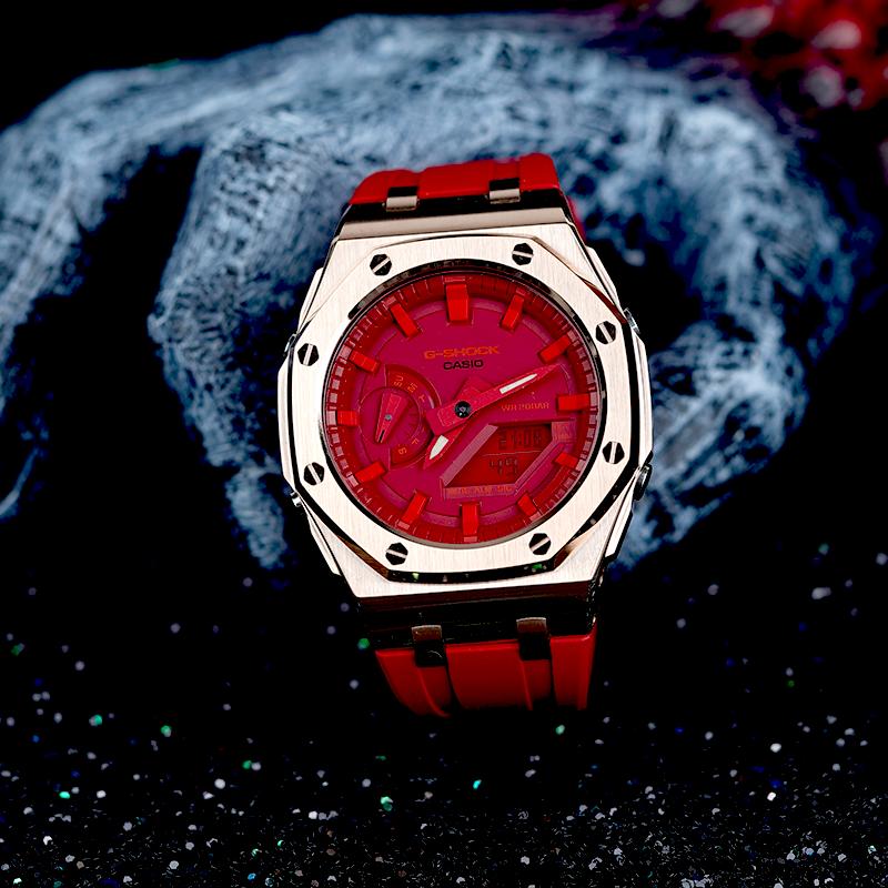 Casio Unisex Liquid Crystal,Analog Dual Display Series 44mm Red Watch GA-2100-4A(Watch1--)