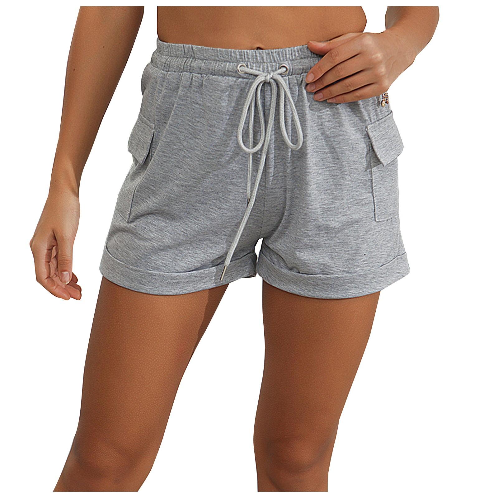 

Женские модные эластичные пояса с карманами, однотонные повседневные спортивные шорты, брюки L серый