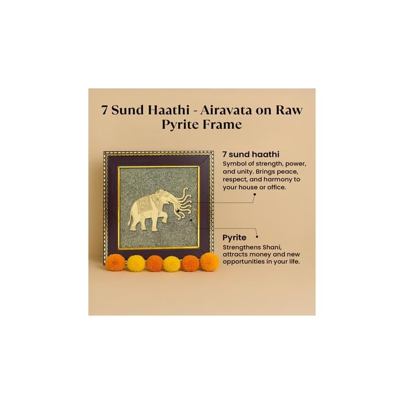 Astrotalk 7 Trunk Elephant on Raw Pyrite Frame | Vastu Item for Wealth & Success | Wall Decor Items Living Room | Raw Py