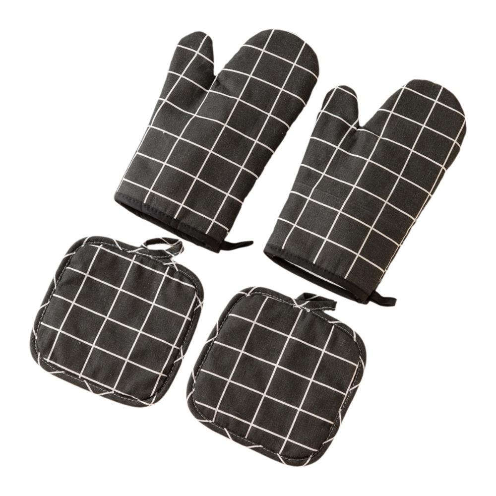 4Pcs Thickened Microwave Oven Glove Cotton Linen Heat Resistant Gloves Oven Gloves Set  Microwave