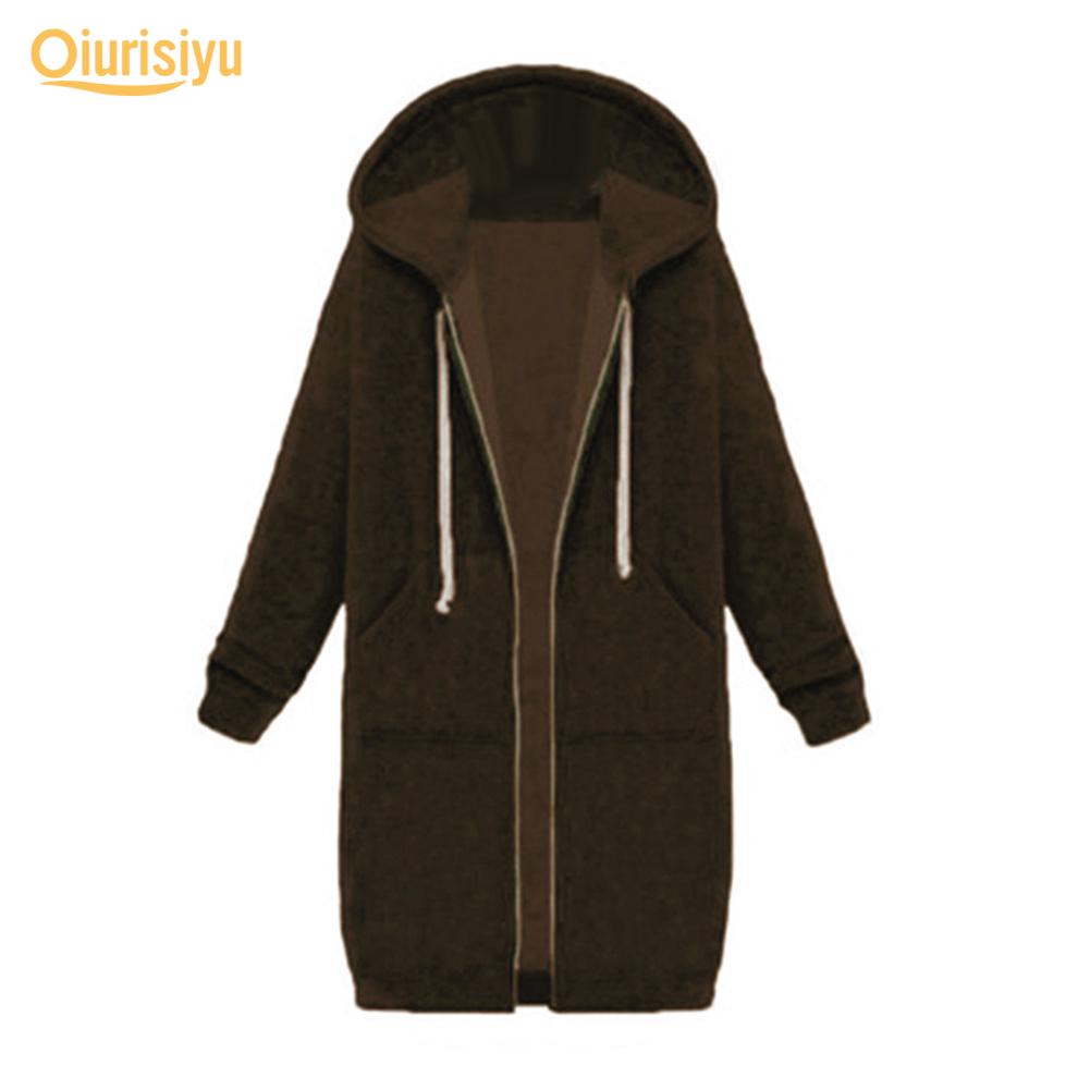 Autumn and Winter Women‘s European and American Hooded Long-sleeved Mid-length Sweatshirt and Fleece Long Coat