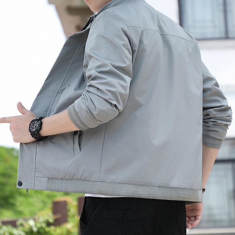 Men's Autumn Casual Stand Collar Jacket Thin Jacket Pure Color Loose Jacket Fashionable Jacket for Men