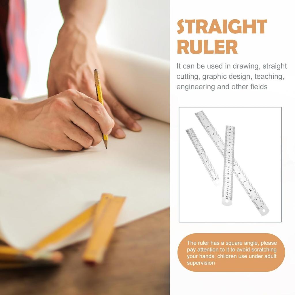 Angoily Stainless Steel Ruler Straight Edge: 3PCS Meter Stick Straight Rule Yardstick Machinist Tools for Measuring Tool Office Carpenter Metal