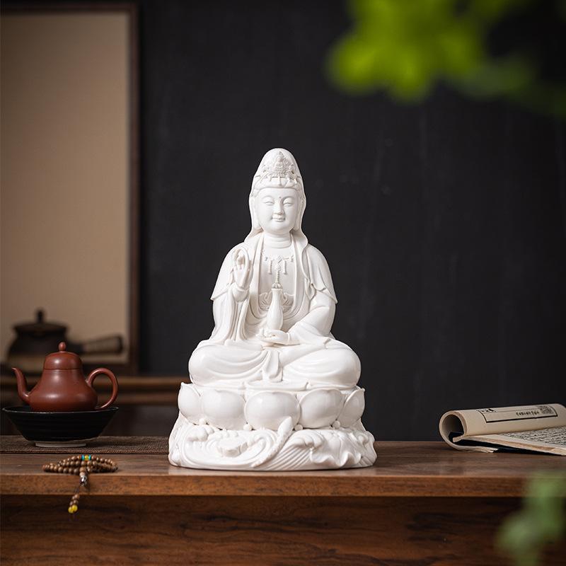 Buddhism Efficacious Protection High Grade Ceramic Porcelain Guanyin Avalokitesvara Buddha God HOME Shrine Altar FENG SHUI Statu