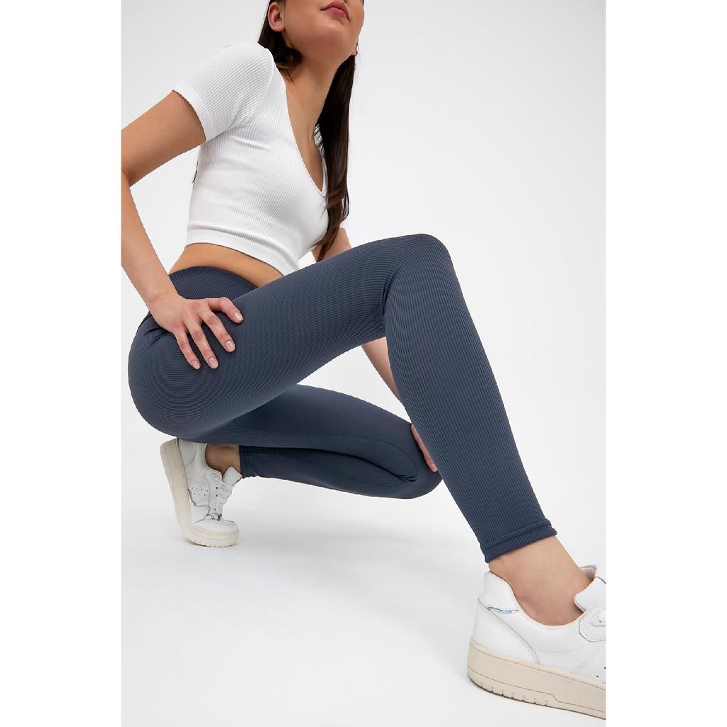 Indigo Indigo Indigo – Strickstrumpfhose mit hoher Taille, gerippt und elastischem Interlock-Bund