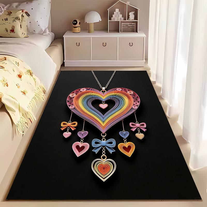 Colorful Heart Pattern Carpet with Hanging Charms Design for Home Decor Suitable for Use As an Anti-slip for Living Room Bedroom Sofas