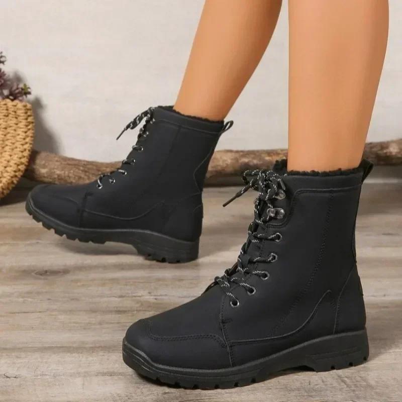Fashion Women Flats Ankle Boots Short Plush Warm Cotton Shoes Winter Outdoor Casual Sneakers 2024 New Hiking Travel Snow Botas Mujer