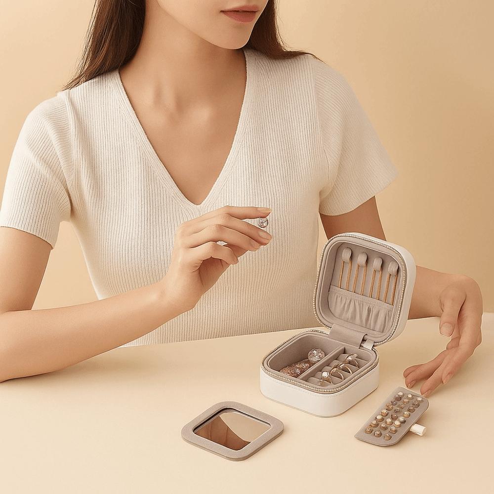 Detachable Mirror Jewelry Box Solid Color Necklace Storage Box Portable Jewelry Storage Case Gift