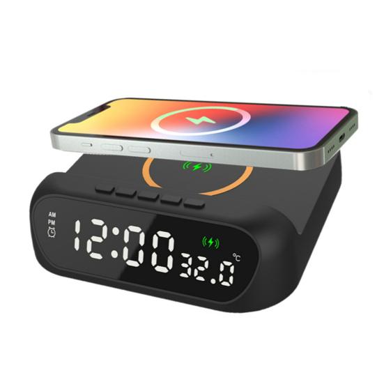 Wireless Charger with Digital Alarm Clock Temperature Display Wide Compatibility 15W Fast Charging 3-in-1 Wireless Charging Station