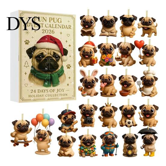 Christmas Box 2026 Advent Calendar, 24 Days Countdown Calendar with 2D Acrylic Holiday Dog/Horse/Cat/Animals Pendants, Mini Animal Hanging Ornaments